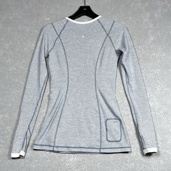 Lululemon Shirt Womens Size 4 Gray Striped Long Sleeve Thumbholes Reversible - Picture 12 of 15